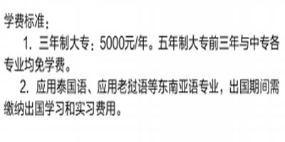 西双版纳职业技术学院收费标准